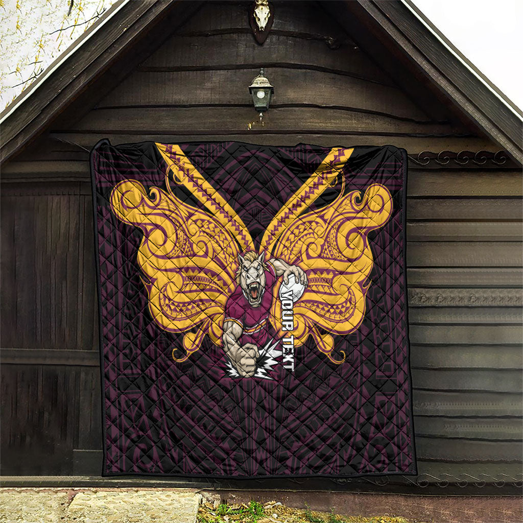 Custom Brisbane Broncos Quilt Horse Warrior Polynesia Islander Rugby Mascot
