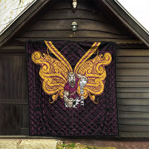 Custom Brisbane Broncos Quilt Horse Warrior Polynesia Islander Rugby Mascot