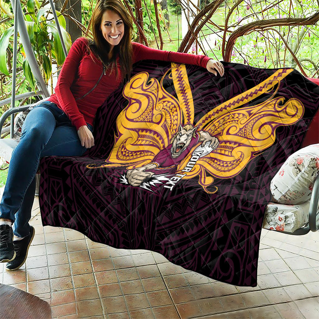 Custom Brisbane Broncos Quilt Horse Warrior Polynesia Islander Rugby Mascot