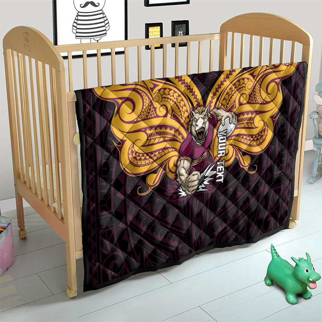 Custom Brisbane Broncos Quilt Horse Warrior Polynesia Islander Rugby Mascot