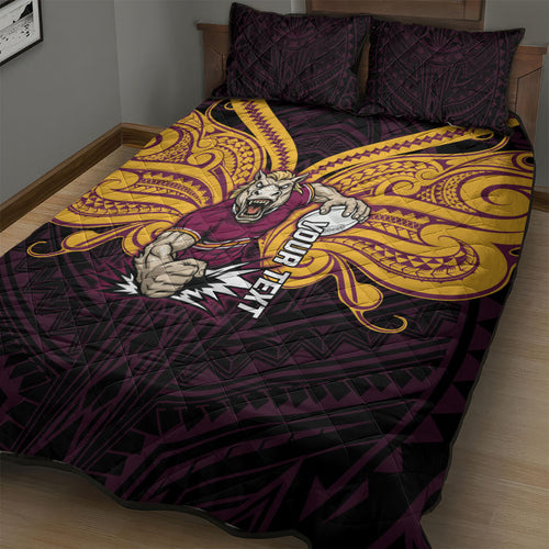 Custom Brisbane Broncos Quilt Bed Set Horse Warrior Polynesia Islander Rugby Mascot
