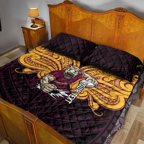 Custom Brisbane Broncos Quilt Bed Set Horse Warrior Polynesia Islander Rugby Mascot