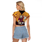 Custom Brisbane Broncos Raglan Cropped T Shirt Horse Warrior Polynesia Islander Rugby Mascot