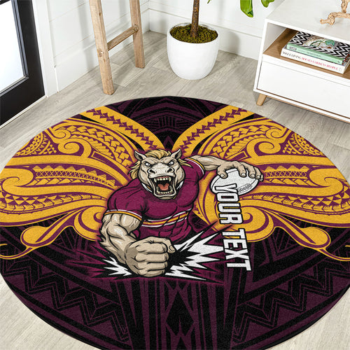 Custom Brisbane Broncos Round Carpet Horse Warrior Polynesia Islander Rugby Mascot