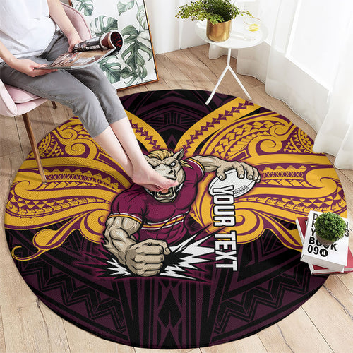Custom Brisbane Broncos Round Carpet Horse Warrior Polynesia Islander Rugby Mascot