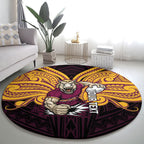 Custom Brisbane Broncos Round Carpet Horse Warrior Polynesia Islander Rugby Mascot
