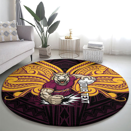Custom Brisbane Broncos Round Carpet Horse Warrior Polynesia Islander Rugby Mascot