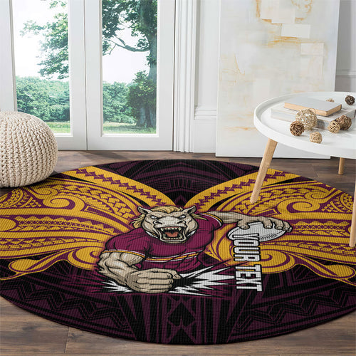 Custom Brisbane Broncos Round Carpet Horse Warrior Polynesia Islander Rugby Mascot