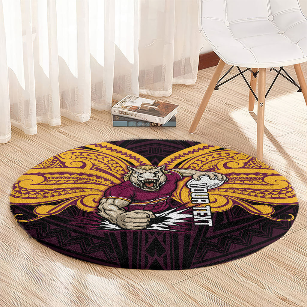 Custom Brisbane Broncos Round Carpet Horse Warrior Polynesia Islander Rugby Mascot