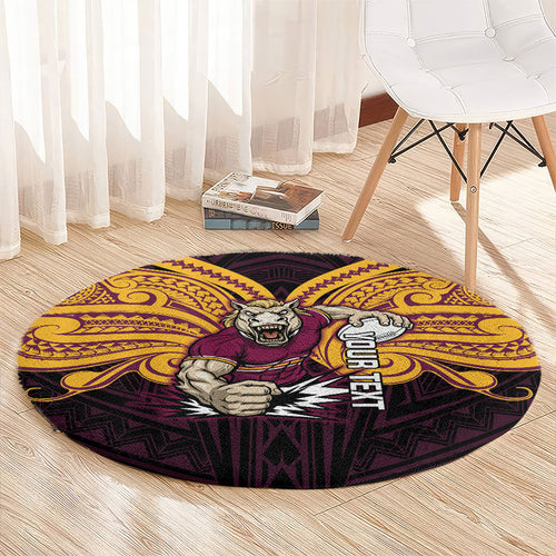 Custom Brisbane Broncos Round Carpet Horse Warrior Polynesia Islander Rugby Mascot