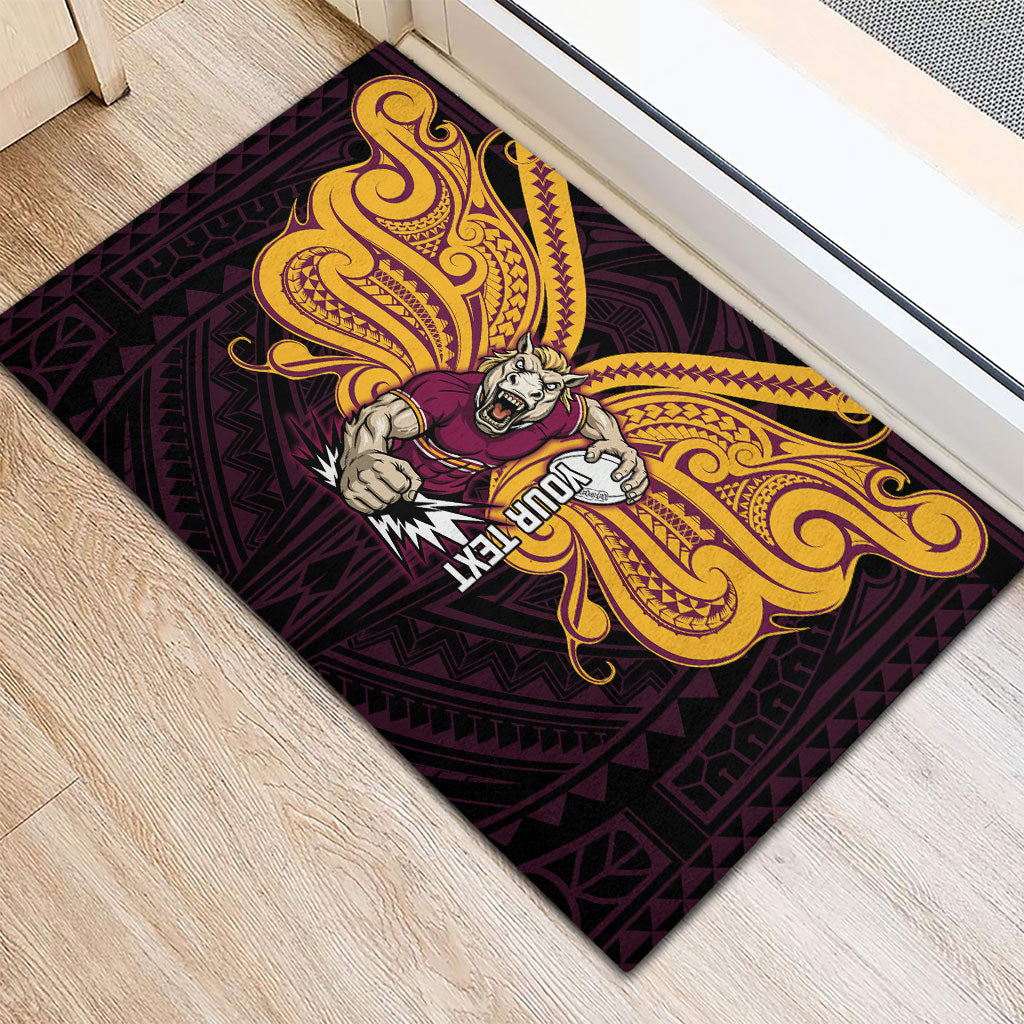 Custom Brisbane Broncos Rubber Doormat Horse Warrior Polynesia Islander Rugby Mascot