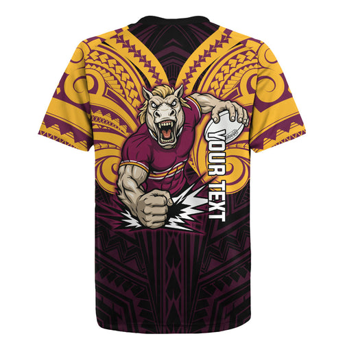 Custom Brisbane Broncos Rugby Jersey Horse Warrior Polynesia Islander Rugby Mascot