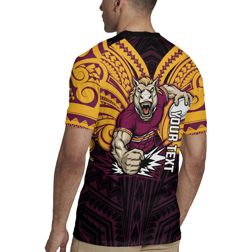 Custom Brisbane Broncos Rugby Jersey Horse Warrior Polynesia Islander Rugby Mascot