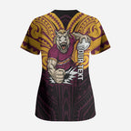 Custom Brisbane Broncos Scrub Top Horse Warrior Polynesia Islander Rugby Mascot