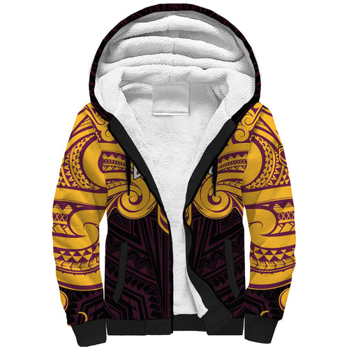 Custom Brisbane Broncos Sherpa Hoodie Horse Warrior Polynesia Islander Rugby Mascot