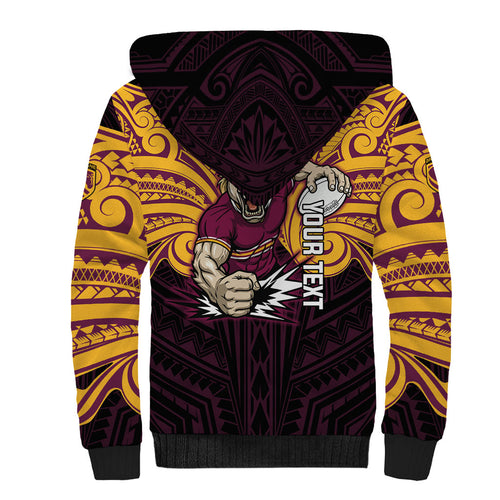 Custom Brisbane Broncos Sherpa Hoodie Horse Warrior Polynesia Islander Rugby Mascot