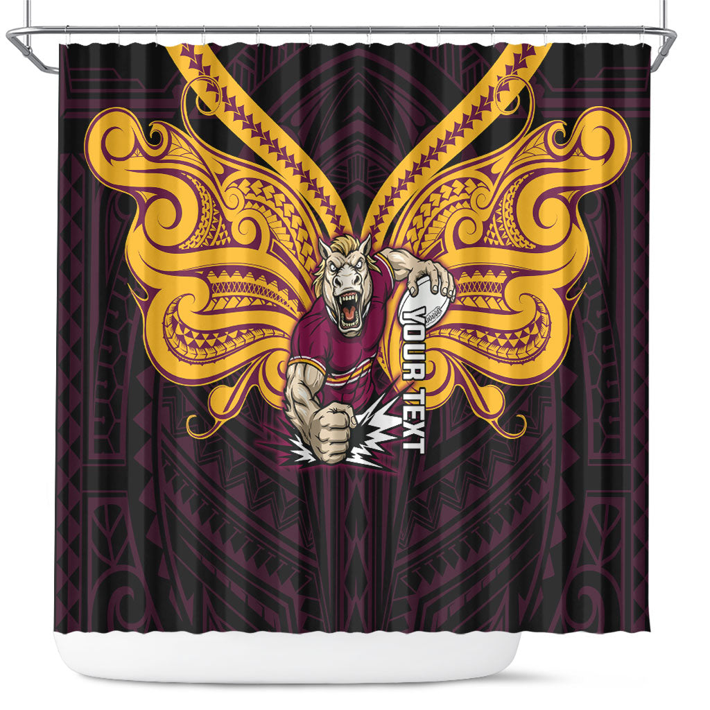 Custom Brisbane Broncos Shower Curtain Horse Warrior Polynesia Islander Rugby Mascot