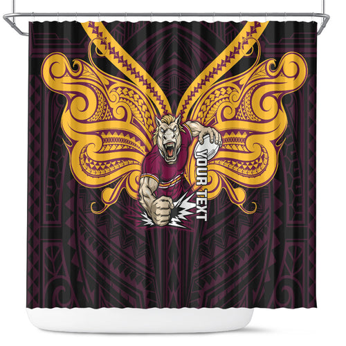 Custom Brisbane Broncos Shower Curtain Horse Warrior Polynesia Islander Rugby Mascot