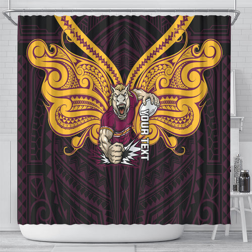 Custom Brisbane Broncos Shower Curtain Horse Warrior Polynesia Islander Rugby Mascot