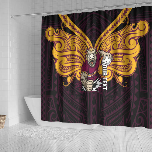 Custom Brisbane Broncos Shower Curtain Horse Warrior Polynesia Islander Rugby Mascot