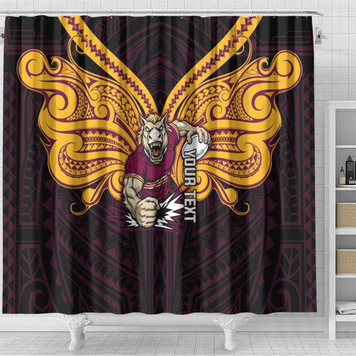 Custom Brisbane Broncos Shower Curtain Horse Warrior Polynesia Islander Rugby Mascot