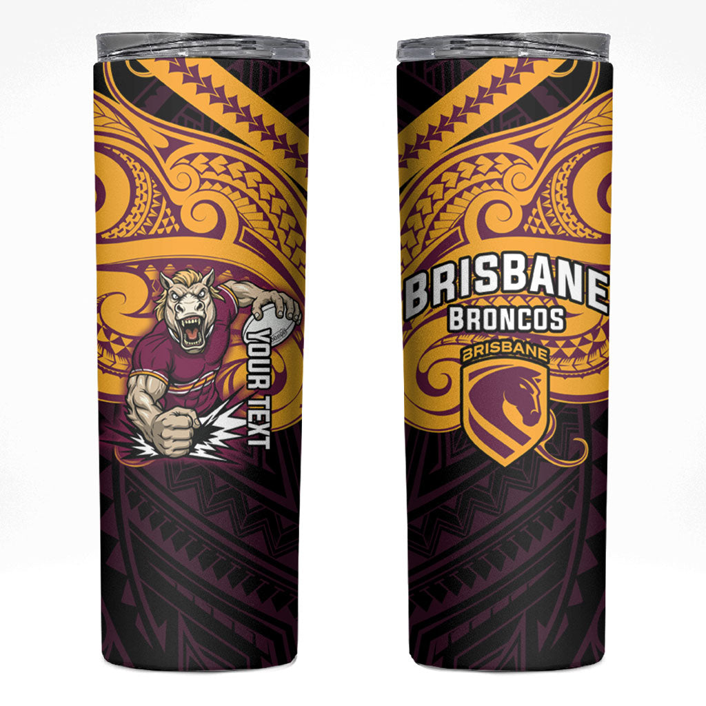 Custom Brisbane Broncos Skinny Tumbler Horse Warrior Polynesia Islander Rugby Mascot