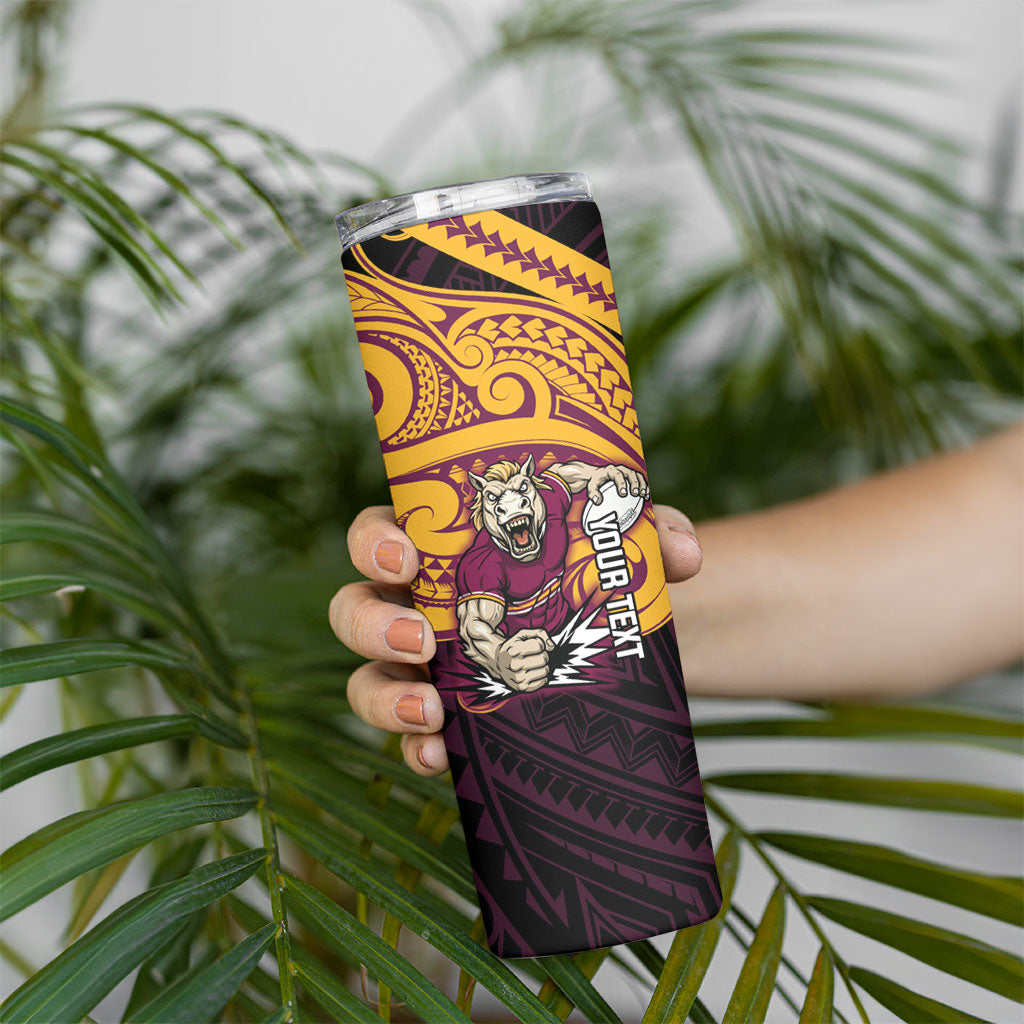 Custom Brisbane Broncos Skinny Tumbler Horse Warrior Polynesia Islander Rugby Mascot