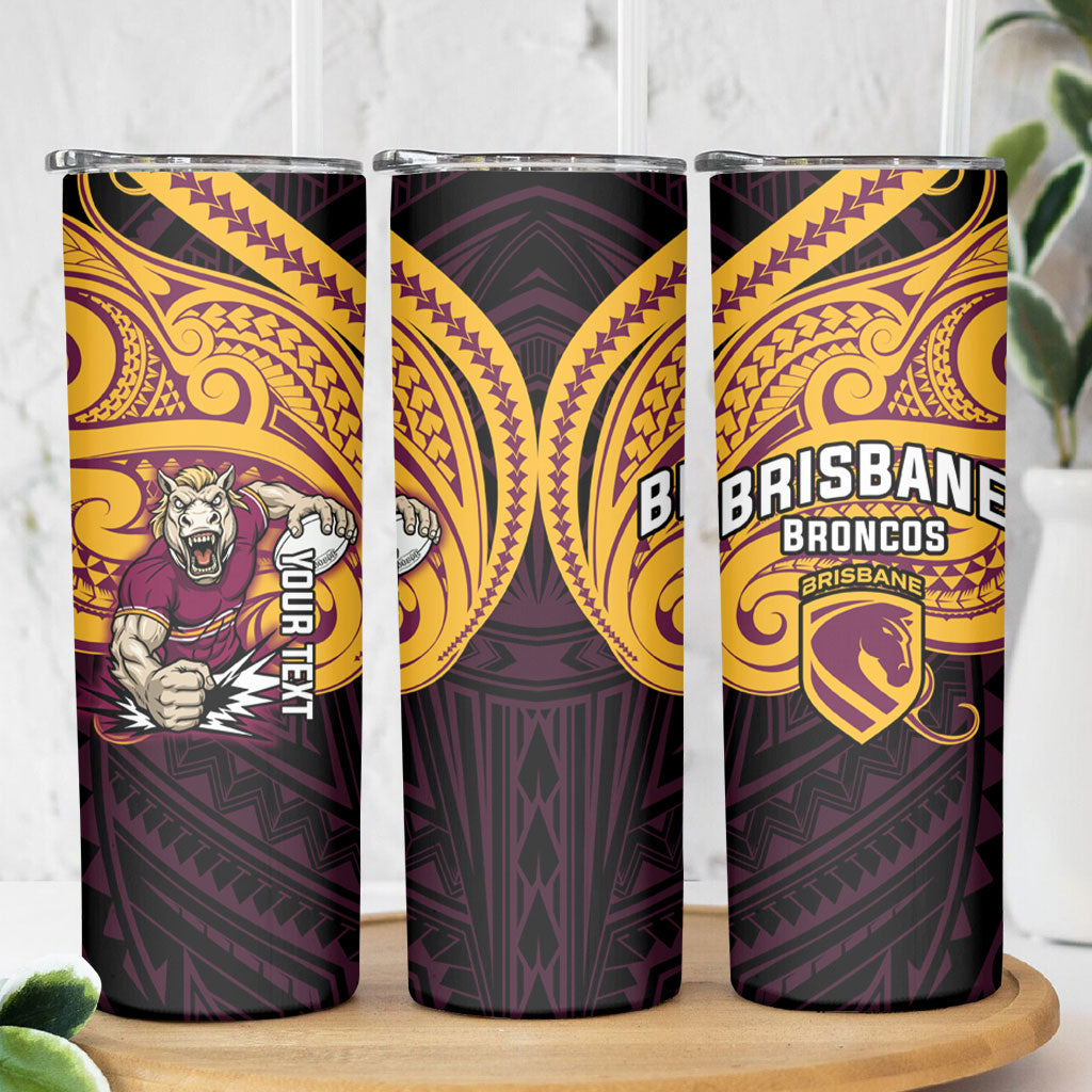 Custom Brisbane Broncos Skinny Tumbler Horse Warrior Polynesia Islander Rugby Mascot
