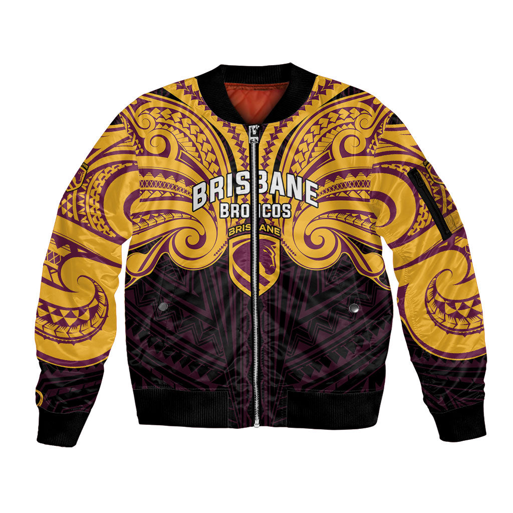 Custom Brisbane Broncos Sleeve Zip Bomber Jacket Horse Warrior Polynesia Islander Rugby Mascot