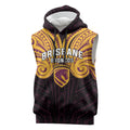 Custom Brisbane Broncos Sleeveless Hoodie Horse Warrior Polynesia Islander Rugby Mascot
