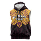 Custom Brisbane Broncos Sleeveless Hoodie Horse Warrior Polynesia Islander Rugby Mascot