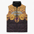Custom Brisbane Broncos Sleeveless Puffer Jacket Horse Warrior Polynesia Islander Rugby Mascot