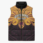 Custom Brisbane Broncos Sleeveless Puffer Jacket Horse Warrior Polynesia Islander Rugby Mascot