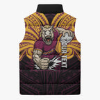 Custom Brisbane Broncos Sleeveless Puffer Jacket Horse Warrior Polynesia Islander Rugby Mascot