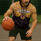 Custom Brisbane Broncos Sleeveless Zip Hoodie Horse Warrior Polynesia Islander Rugby Mascot