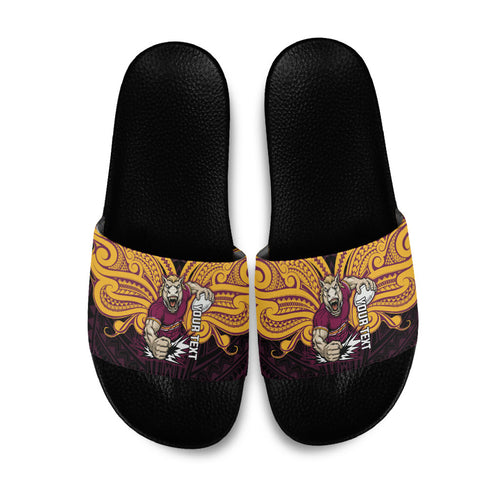 Custom Brisbane Broncos Slide Sandals Horse Warrior Polynesia Islander Rugby Mascot