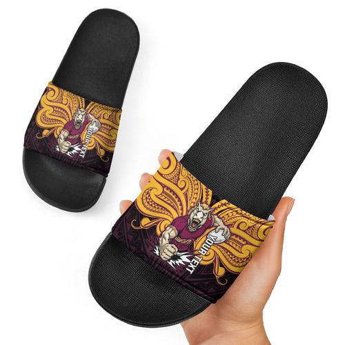 Custom Brisbane Broncos Slide Sandals Horse Warrior Polynesia Islander Rugby Mascot