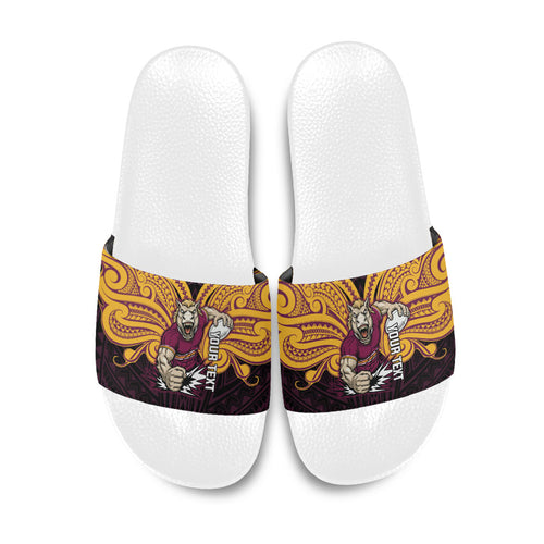 Custom Brisbane Broncos Slide Sandals Horse Warrior Polynesia Islander Rugby Mascot