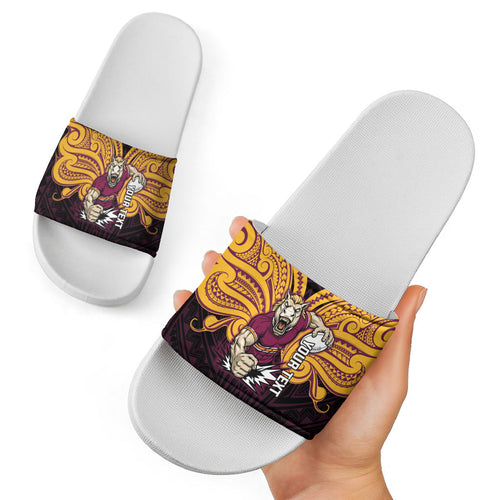 Custom Brisbane Broncos Slide Sandals Horse Warrior Polynesia Islander Rugby Mascot