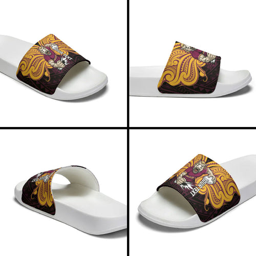 Custom Brisbane Broncos Slide Sandals Horse Warrior Polynesia Islander Rugby Mascot