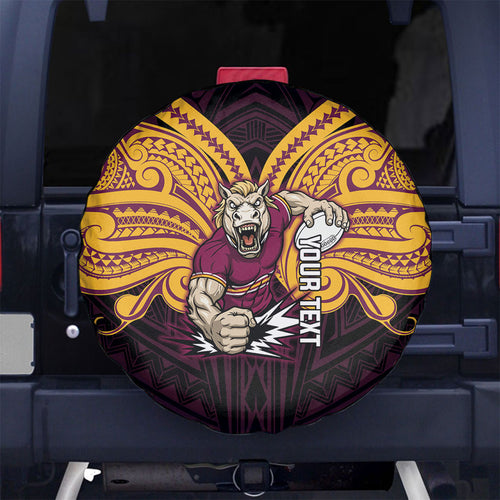 Custom Brisbane Broncos Spare Tire Cover Horse Warrior Polynesia Islander Rugby Mascot