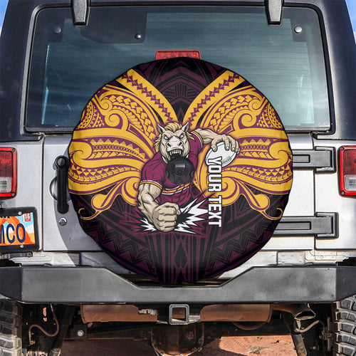 Custom Brisbane Broncos Spare Tire Cover Horse Warrior Polynesia Islander Rugby Mascot