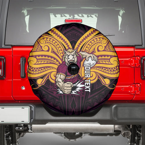 Custom Brisbane Broncos Spare Tire Cover Horse Warrior Polynesia Islander Rugby Mascot