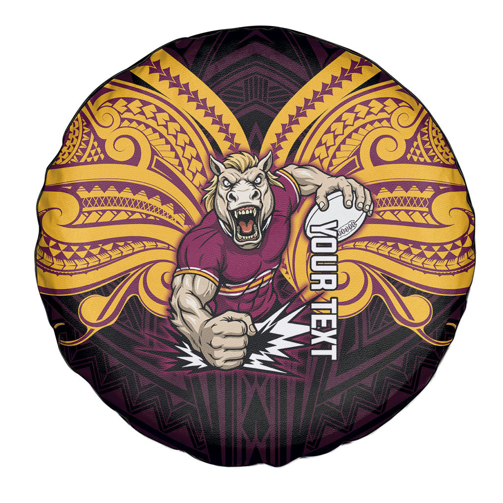 Custom Brisbane Broncos Spare Tire Cover Horse Warrior Polynesia Islander Rugby Mascot