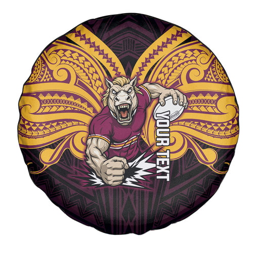 Custom Brisbane Broncos Spare Tire Cover Horse Warrior Polynesia Islander Rugby Mascot