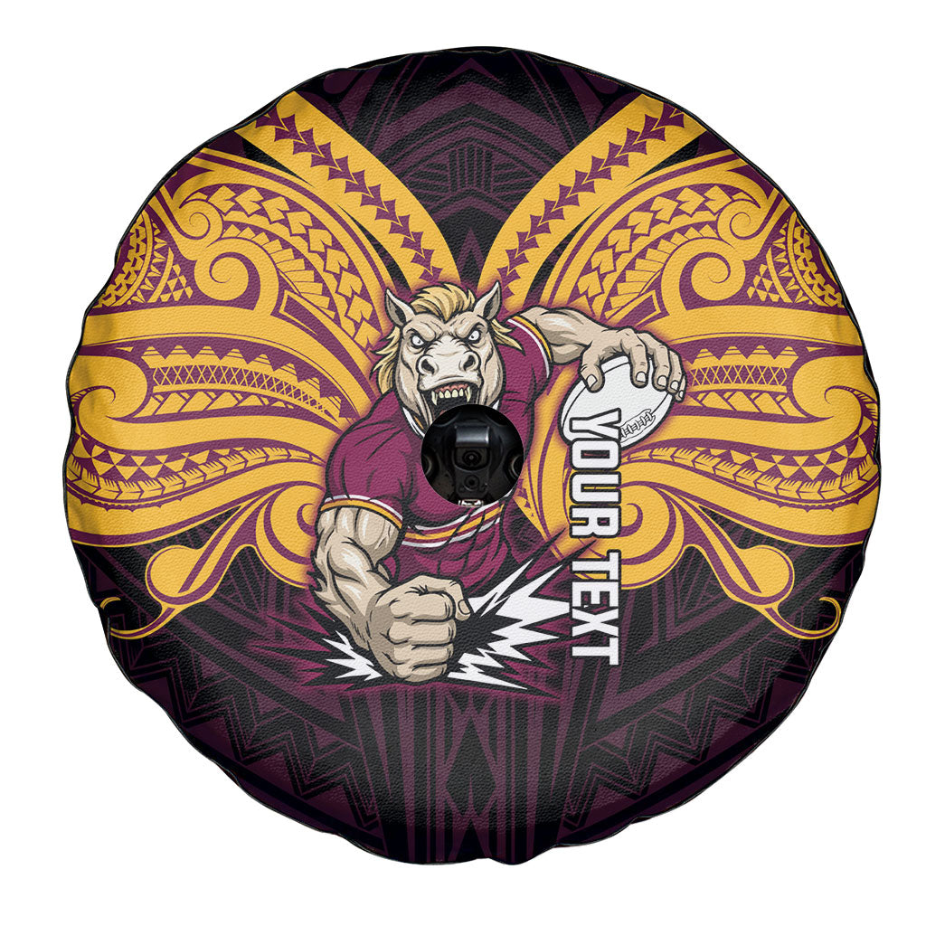 Custom Brisbane Broncos Spare Tire Cover Horse Warrior Polynesia Islander Rugby Mascot