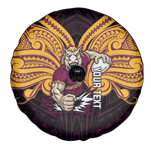Custom Brisbane Broncos Spare Tire Cover Horse Warrior Polynesia Islander Rugby Mascot