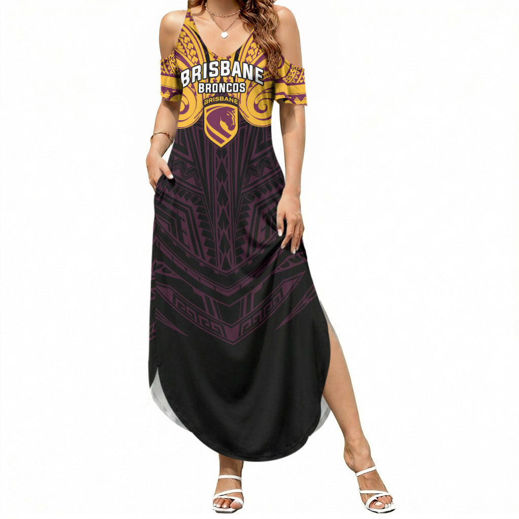 Custom Brisbane Broncos Summer Maxi Dress Horse Warrior Polynesia Islander Rugby Mascot
