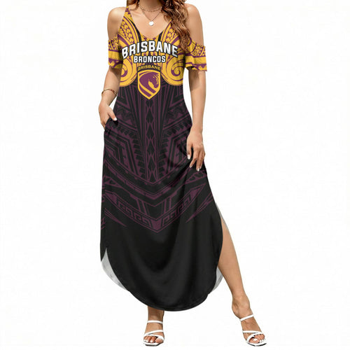 Custom Brisbane Broncos Summer Maxi Dress Horse Warrior Polynesia Islander Rugby Mascot