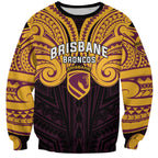 Custom Brisbane Broncos Sweatshirt Horse Warrior Polynesia Islander Rugby Mascot